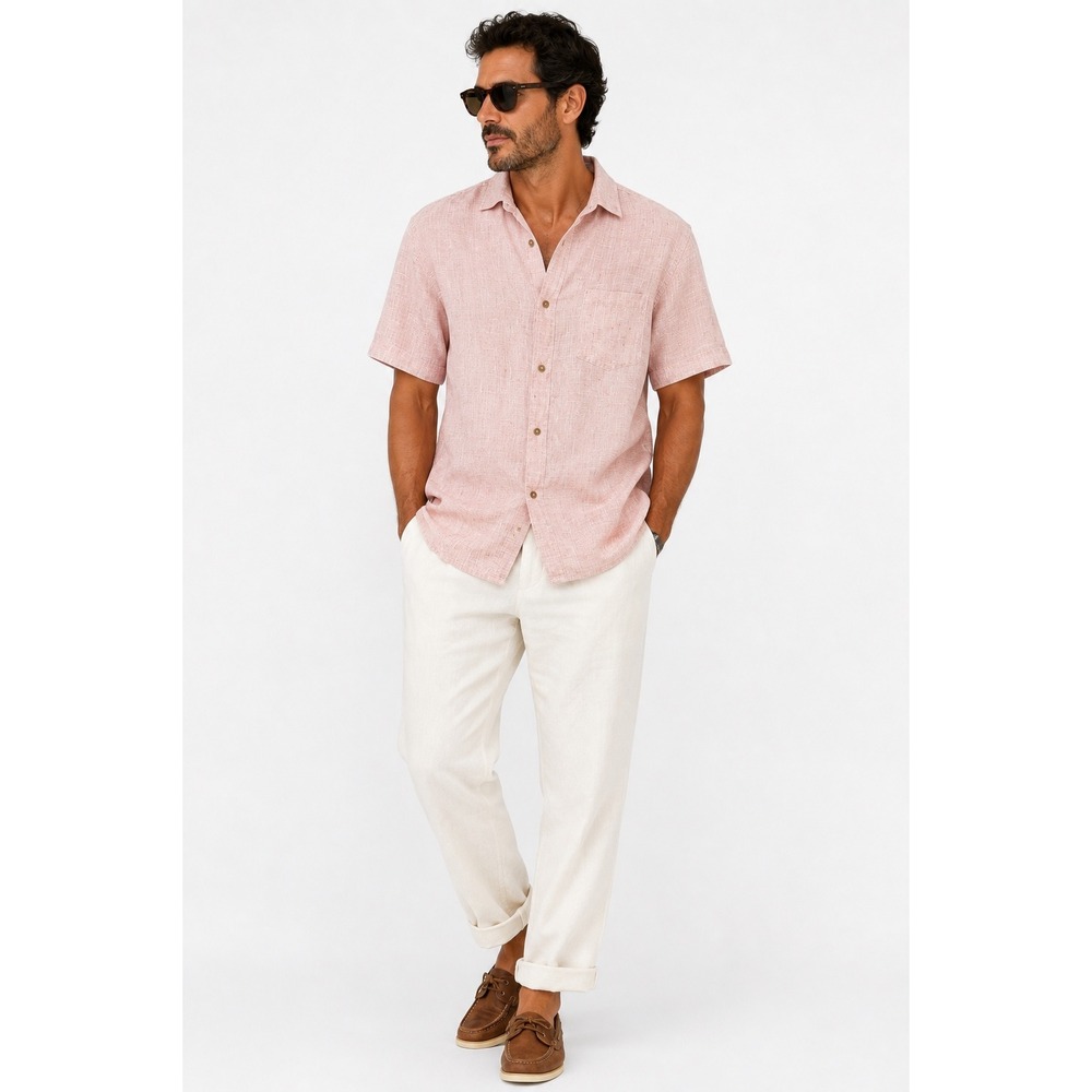Borgo28 Mens Pink 100% Linen Short Sleeve Button Up Shirt Made in Italy Size XL